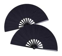 JWShang Boots on The Ground Hand Fan Large Colour Foldable Popping Fans, Clack Fans for Line Dancing, Portable Handheld Decorative Fan for Dance, Kung Fu, Wedding, Party (Black, 2Pcs-13in)