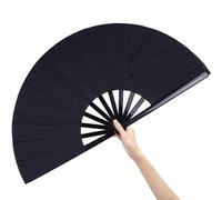 JWShang Boots on The Ground Hand Fan Large Colour Foldable Popping Fans, Clack Fans for Line Dancing, Portable Handheld Decorative Fan for Dance, Kung Fu, Wedding, Party (Black, 1Pcs-13in)
