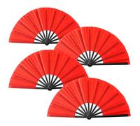 JWShang Boots on The Ground Hand Fan Large Colour Foldable Popping Fans, Clack Fans for Line Dancing, Portable Handheld Decorative Fan for Dance, Kung Fu, Wedding, Party (Red, 4Pcs-13in)