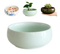 JWShang Lotus Bowl Planter for Planting in Water Indoors, Round Ceramic Lotus Flower Pot, Outdooor Garden Decorative Leak-Proof Bonsai Bowl for Lotus Seeds, Water Lily, Succulents (Cyan)