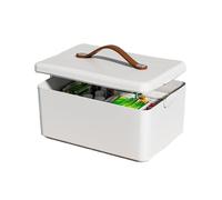 JWShang Medicine Storage Box with Leather Handle Portable Partitioned Medicine Cabinet with Moisture-Proof Empty First Aid Kit Organizer for Home (1-Tier)