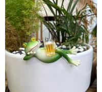 JWShang Tipsy Frog Figurines Plant Decorations for Pots, Miniature Resin Frog with Wine Glass Drinks, Happy Laid Back Frog Flower Pot Hugger for Garden Outdoor Yard Lawn Ornament (Orange)