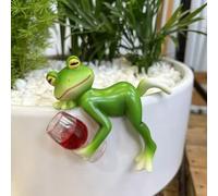 JWShang Tipsy Frog Figurines Plant Decorations for Pots, Miniature Resin Frog with Wine Glass Drinks, Happy Laid Back Frog Flower Pot Hugger for Garden Outdoor Yard Lawn Ornament (Red)