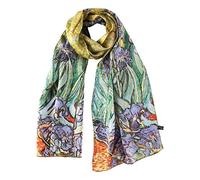 JWSilk Long Charmeuse Silk Scarf Classic Art Print, Blue Iris, 63" x 17"