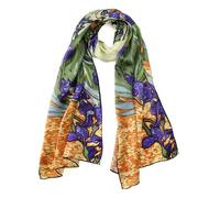 JWSilk Long Charmeuse Silk Scarf Classic Art Print, Blue Iris By Van Gogh, 63" x 17"