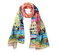 JWSilk Long Charmeuse Silk Scarf Classic Art Print, Houses in Munich By Kandinsky, 63" x 17"