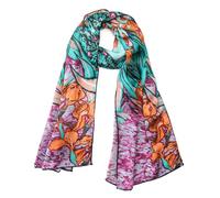 JWSilk Long Charmeuse Silk Scarf Classic Art Print, Orange Iris By Van Gogh, 63" x 17"