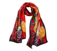 JWSilk Long Charmeuse Silk Scarf Classic Art Print, Red, 63" x 17"