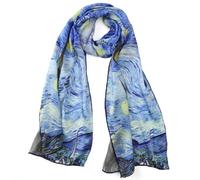 JWSilk Long Charmeuse Silk Scarf Classic Art Print, Starry Night By Van Gogh, 63" x 17"