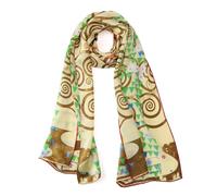 JWSilk Long Charmeuse Silk Scarf Classic Art Print, Tree of Life By Gustav Klimt Taupe, 63" x 17"