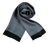 JWSilk Long Charmeuse Silk Scarf for Men, Black and Blue Check, 63"x10"