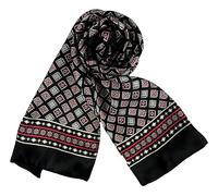 JWSilk Long Charmeuse Silk Scarf for Men, Black and Red Squares, 63"x10"
