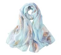 JWSilk Long Silk Chiffon Scarf Floral Print - blue - Medium