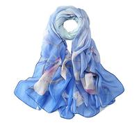 JWSilk Long Silk Chiffon Scarf Floral Print - blue - Medium