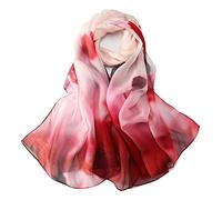 JWSilk Long Silk Chiffon Scarf Floral Print, Getaway Solids, 69"x26"