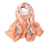 JWSilk Long Silk Chiffon Scarf Floral Print - orange - Medium