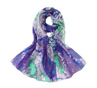 JWSilk Long Silk Chiffon Scarf Floral Print, Purple, 69"x26"