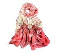 JWSilk Long Silk Chiffon Scarf Floral Print, Red 3, 69"x26"