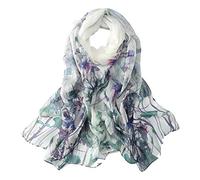 JWSilk Long Silk Chiffon Scarf Floral Print - white - Medium