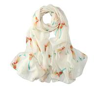 JWSilk Long Silk Chiffon Scarf Floral Print - white - Medium