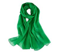 JWSilk Long Silk Chiffon Scarf Solid Color, Green 1, 69"x26"