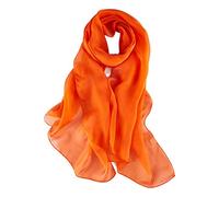 JWSilk Long Silk Chiffon Scarf Solid Color, Orange 1, 69"x26"