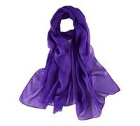 JWSilk Long Silk Chiffon Scarf Solid Color, Purple 1, 69"x26"