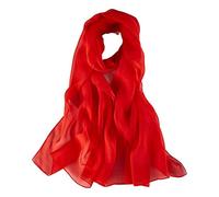 JWSilk Long Silk Chiffon Scarf Solid Color, Red 1, 69"x26"