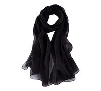 JWSilk Long Silk Chiffon Scarves, Solid Color, Black 1, 69''x26''