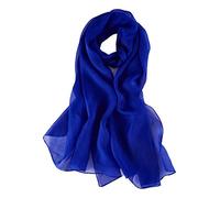 JWSilk Long Silk Chiffon Scarves, Solid Color, Blue 1, 69''x26''