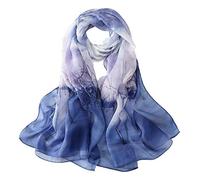 JWSilk Silk Chiffon Long Scarf with Floral Print, marine, 69"x26"
