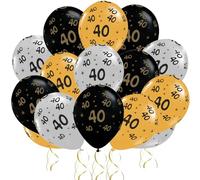 Jwssor 40th Birthday Balloon, 15pcs, Gold, Black, Silver, Unisex-Adults