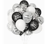 Jwssor Birthday Balloon,Black Silver 20pcs Metallic Silver Balloons,12inch White Balloons,Silver Confetti Birthday Balloons for Birthday Party Baby Shower