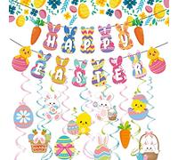Jwssor Easter Bunting Banner,41pcs Hanging Swirls,Easter Hanging Swirls,Easter Egg Bunny Party Decoration,Easter Bunting for Easter Party Decoration