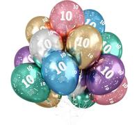 Jwssor Metallic Balloons - 20pcs, 12inch Number 10, Multicolored Birthday Balloons