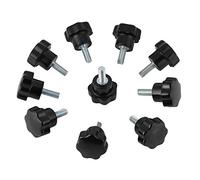 Jwthee 10PCS M5x16 Thread Star Knobs, Plastic Star Type Head Knob Star Hand Knobs Thread Clamping Knob Quick Removal Replacement Parts Star Knobs Assortment Kit Black