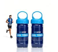 Jwthee 2 Pack Cooling Towel, Cooling Neck Wraps with Storage Bottle, Royal Blue Reusable Ice Towel, Soft Breathable Chilly Towel for Yoga Gym Running Camping Sports Outdoor Hot Weather