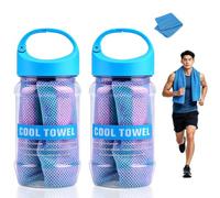 Jwthee 2 Pack Cooling Towels, 40 x 12 Inch Reusable Ice Towel with Storage Bottle Quick Dry Polyester Cooling Neck Wraps, Soft Breathable Chilly Towel for Yoga Gym Running Camping Sports (Light Blue)
