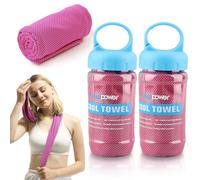 Jwthee 2 Pack Cooling Towels, 40 x 12 Inch Reusable Ice Towel with Storage Bottle Quick Dry Polyester Cooling Neck Wraps, Soft Breathable Chilly Towel for Yoga Gym Running Camping Sports(Magenta)