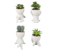 Jwthee 4PCS Fake Succulent, Cute Artificial Mini Succulent Plants with Creative Human Shaped Pots, Fake Succulents Desk Decor Plant for Shelf Desk Tabletop Office Home Decoration