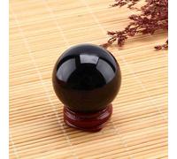 Jwthee Black Crystal Ball (40mm) with Wood Stand - Clear Quartz Divination Sphere for Meditation, Fortune Telling, Feng Shui Decor and Witch Aesthetic, Desktop Altar & Healing Stone Gift