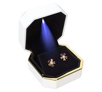 Jwthee Earring Box with LED Light, Stud Earring Gift Box Jewelry Display Case LED Lighted Jewelry Gift Box Earring Ear Stud Display Case for Proposal Engagement Wedding (White)