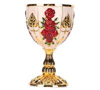 Jwthee Gold Goblet, Zinc Alloy Vintage Golden Wine Cups Retro Embossed Flower Pattern Elegant Pimp Cup Roman Chalice Cup for Party Banquet Bar (Golden White Red Flower)
