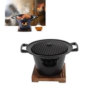 Jwthee Hibachi Grill,Small Table Top Portable Grill Smokeless Wooden Frame Aluminium Alloy Easy Assembly Korean BBQ Charcoal Grill with Wooden Base for Indoor and Outdoor Parties
