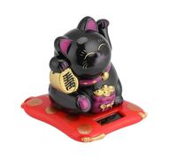 Jwthee Lucky Cat, Lucky Wealth Welcoming Cat Black Lucky Cat Waving Arm Solar Powered Cute Waving Cat or Home, Office, Car