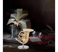 Jwthee Miniature French Horn with Stand and Case, Brass French Horn Christmas Ornament Mini Musical Instrument Replica Collectible Figurines for Home Office