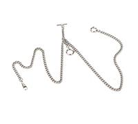 Jwthee Pocket Watch Chain, 44cm Pocket Watch Albert Chain T Bar Watch Chain Men Curb Link Chain 3 Hook Vintage Metal Chain for Pocket Watch (Plata)