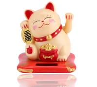 Jwthee Solar Lucky Cat Waving Arm, Small Japanese Maneki Neko Fortune, Cat Statue for Home Display Car Decor Office Desk Gift (Yellow, 7.6cm)