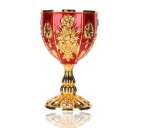 Jwthee Vintage Goblets, Gold Red Chalice Goblet Zinc Alloy Wine Cup Retro Embossed Flower Pattern Drinking Cup for Wedding Party Decor