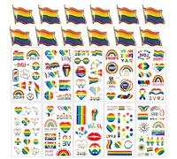JWTRSVTY 22 Pieces Gay Pride Pins Set, Rainbow Brooches Pin Set, Rainbow Tattoos, Flag Rainbow Pin + Stickers, for Celebrations, Gay Parties, Pride Festivals, Pride Parade